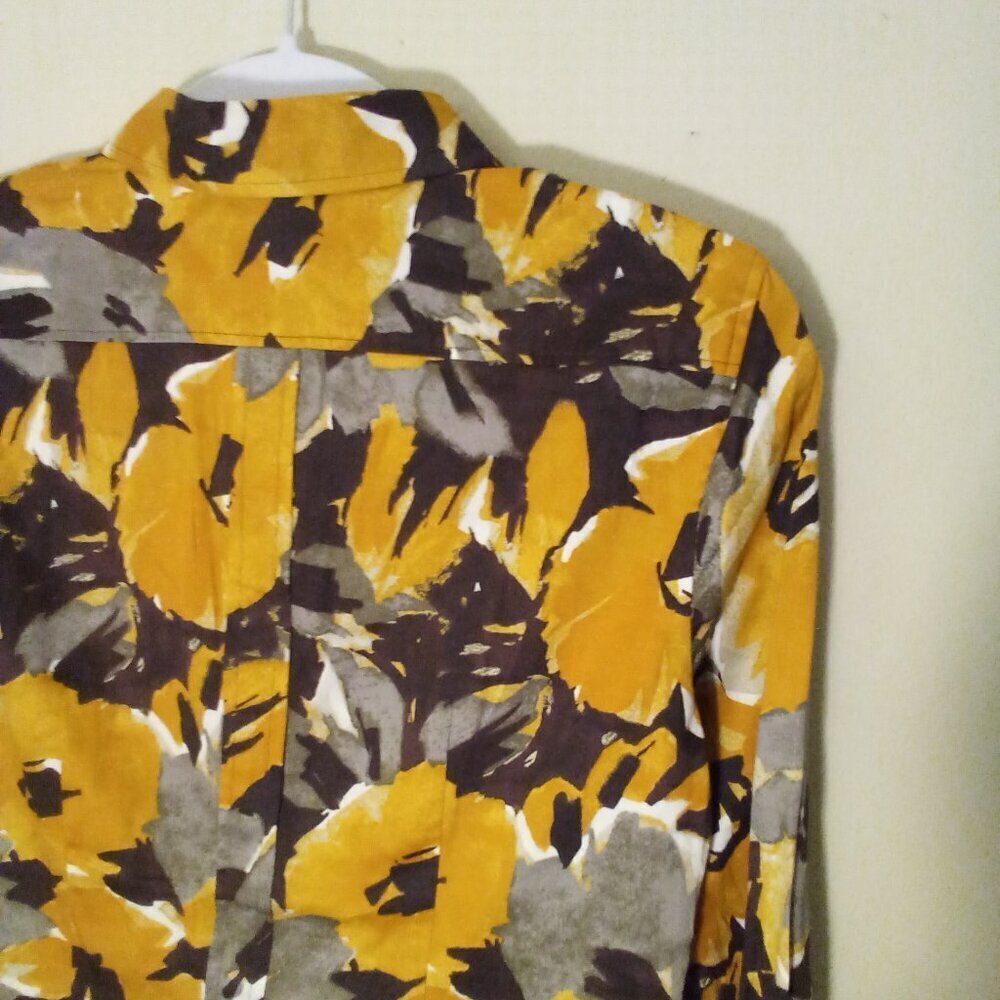 New York & Company Shirt Women S Long Sleeve Button Up Pattern Orange Brown - Picture 12 of 13